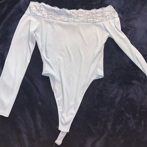 Baby blue off shoulder long sleeve bodysuit